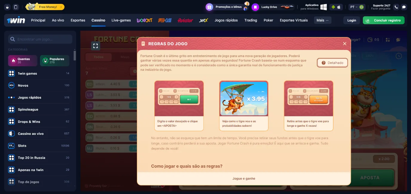 1win Fortune Crash demo