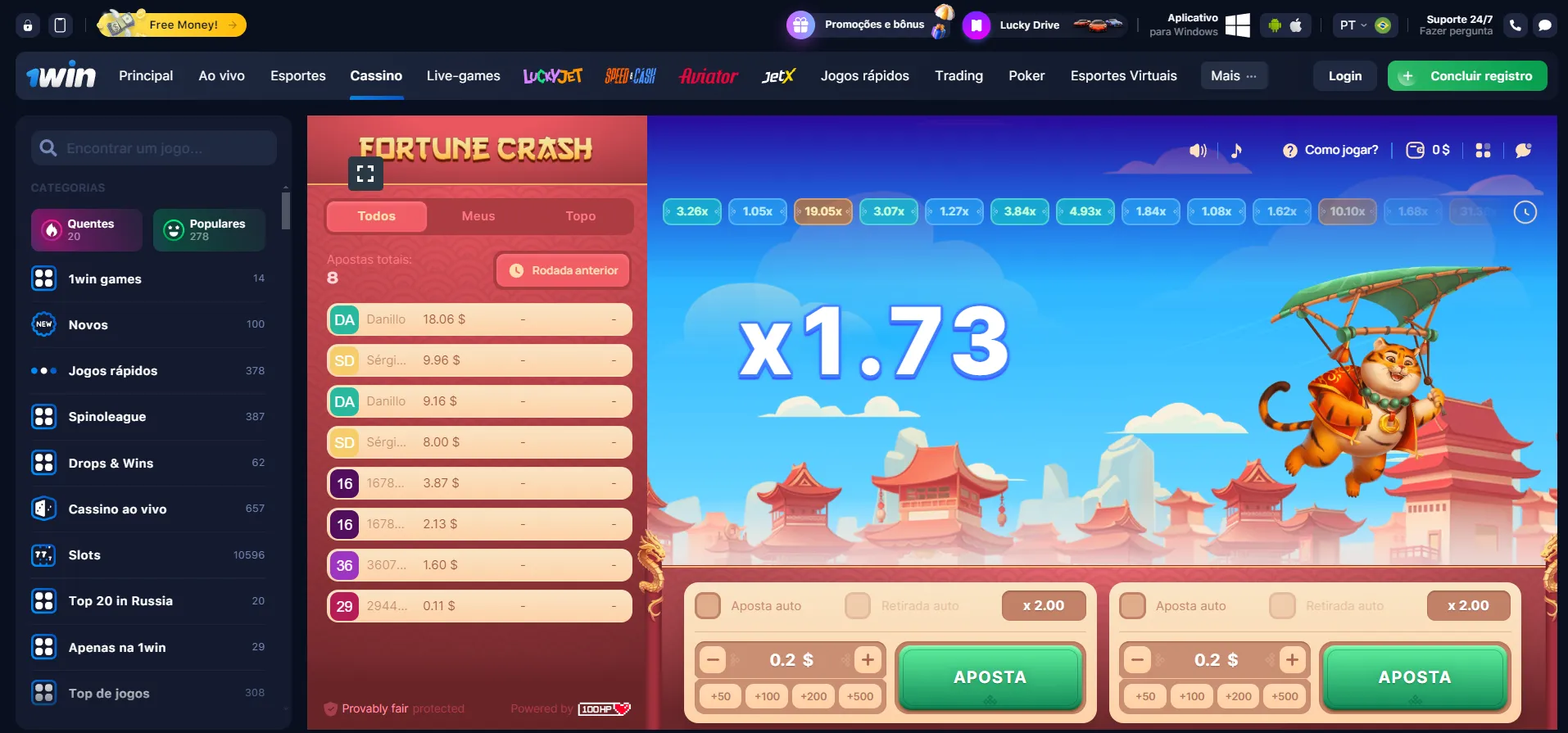Como jogar Fortune Crash 1win